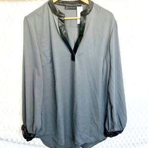 New York & Co Faux Leather Collar Gray Polyester Blouse - New with Tags Size XL